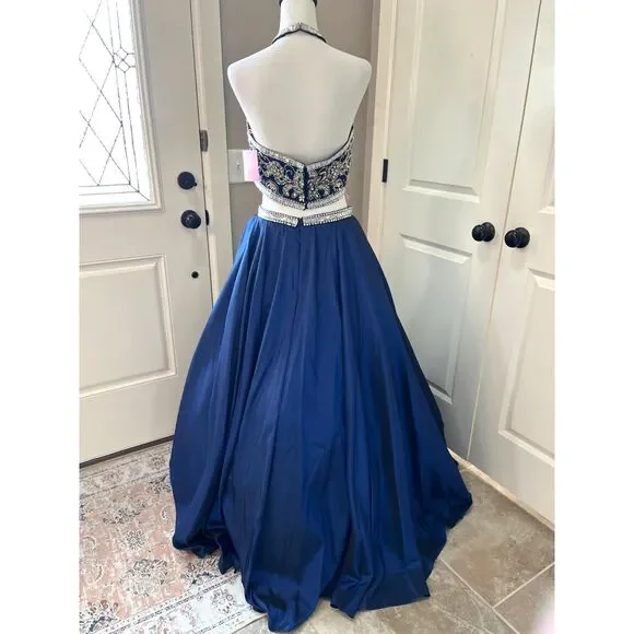 Pink by Alexia Designs Two-Piece Beaded Prom Gown Navy Blue Size 12 NWT